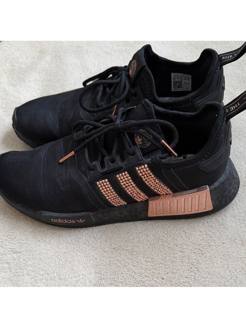 Pink Ivy x Adidas Rose Gold and Black Swarovski Adorned Sneakers